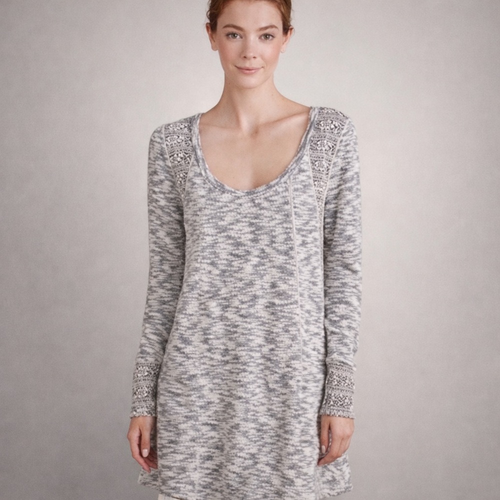 Anthro Saturday Sunday Mercer Tunic Dress Blue White Marled Knit Swing Boho Sz M